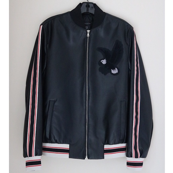 Brown, Medium INC International Concepts Faux Leather Varsity Zip Up Jacket